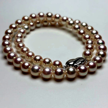 Aurora Rosé Akoya Pearl Necklace with 8.0mm large white pearls and silver clasp, 42cm length