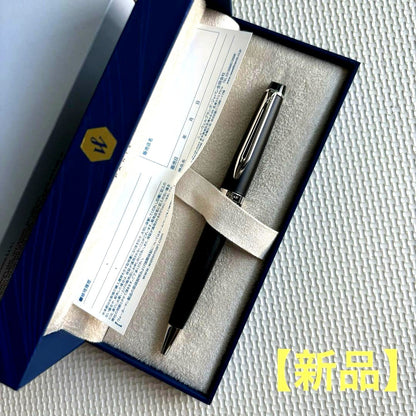 Waterman ballpoint pen in matte black with silver accents displayed with its box