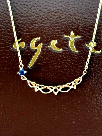 agete K10 gold necklace with blue sapphire filigree motif, 40cm length, elegant September birthstone jewelry