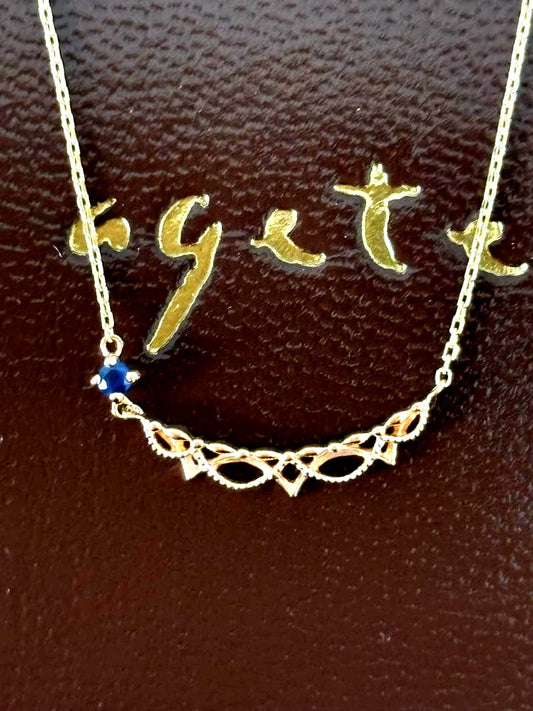 agete K10 gold necklace with blue sapphire filigree motif, 40cm length, elegant September birthstone jewelry