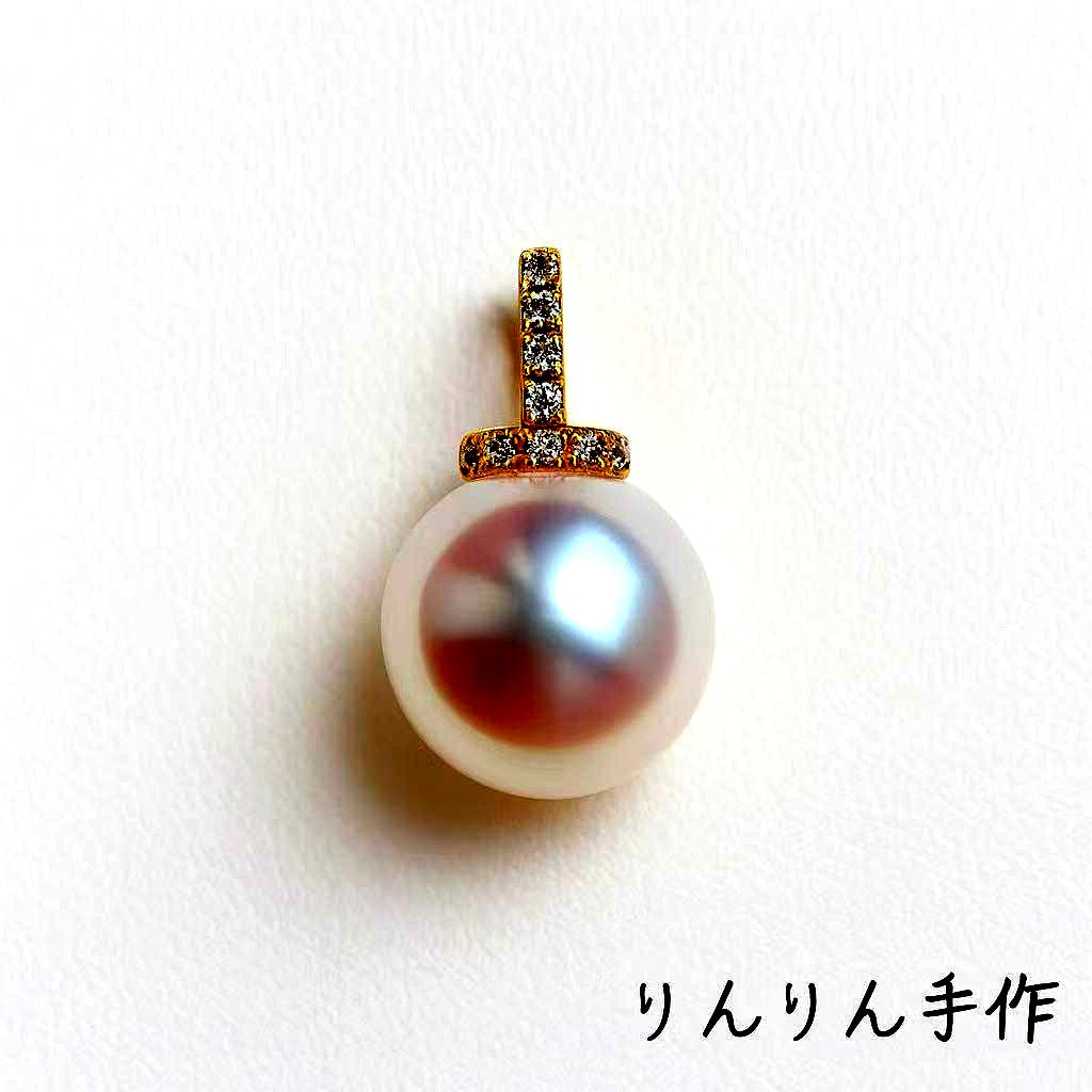 King Akoya white Hanadama pearl pendant set in K18 gold on a 45cm 316L chain handmade by Rinrin