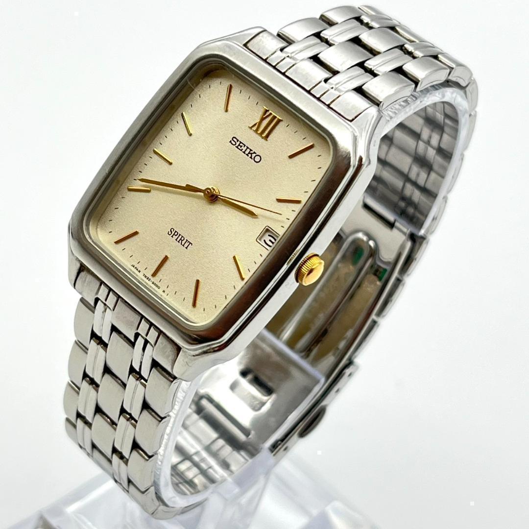 SEIKO SPIRIT レクタンギュラー デイト Quartz Men's Watch — Japanese