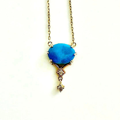 Agete Rare Opal Necklace with 10K gold 40cm chain featuring opal and diamond accents