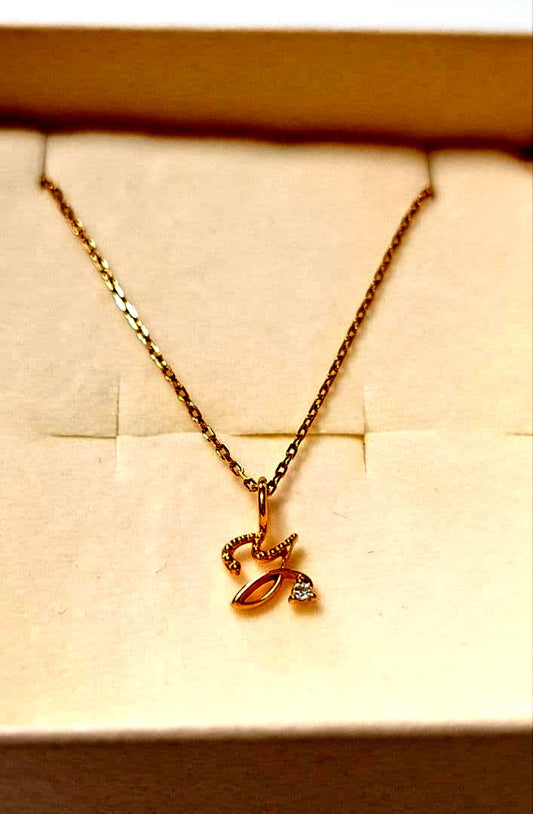 Agete K10 yellow gold necklace with diamond initial Y pendant on a fine chain