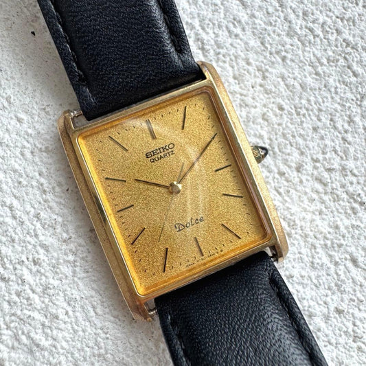 SEIKO DOLCE Gold Rectangular Quartz Men's Watch — Japanese