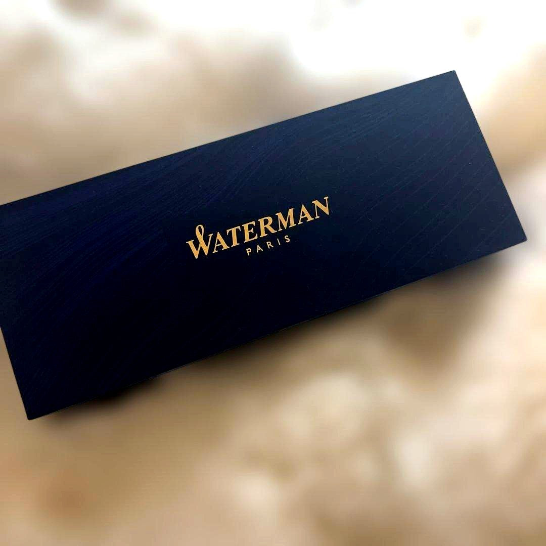 Waterman black ballpoint pen made of metal with a sleek finish and included protective case