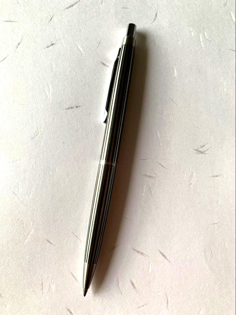 PILOT ballpoint pen with silver stripe engraving, showing front and side views