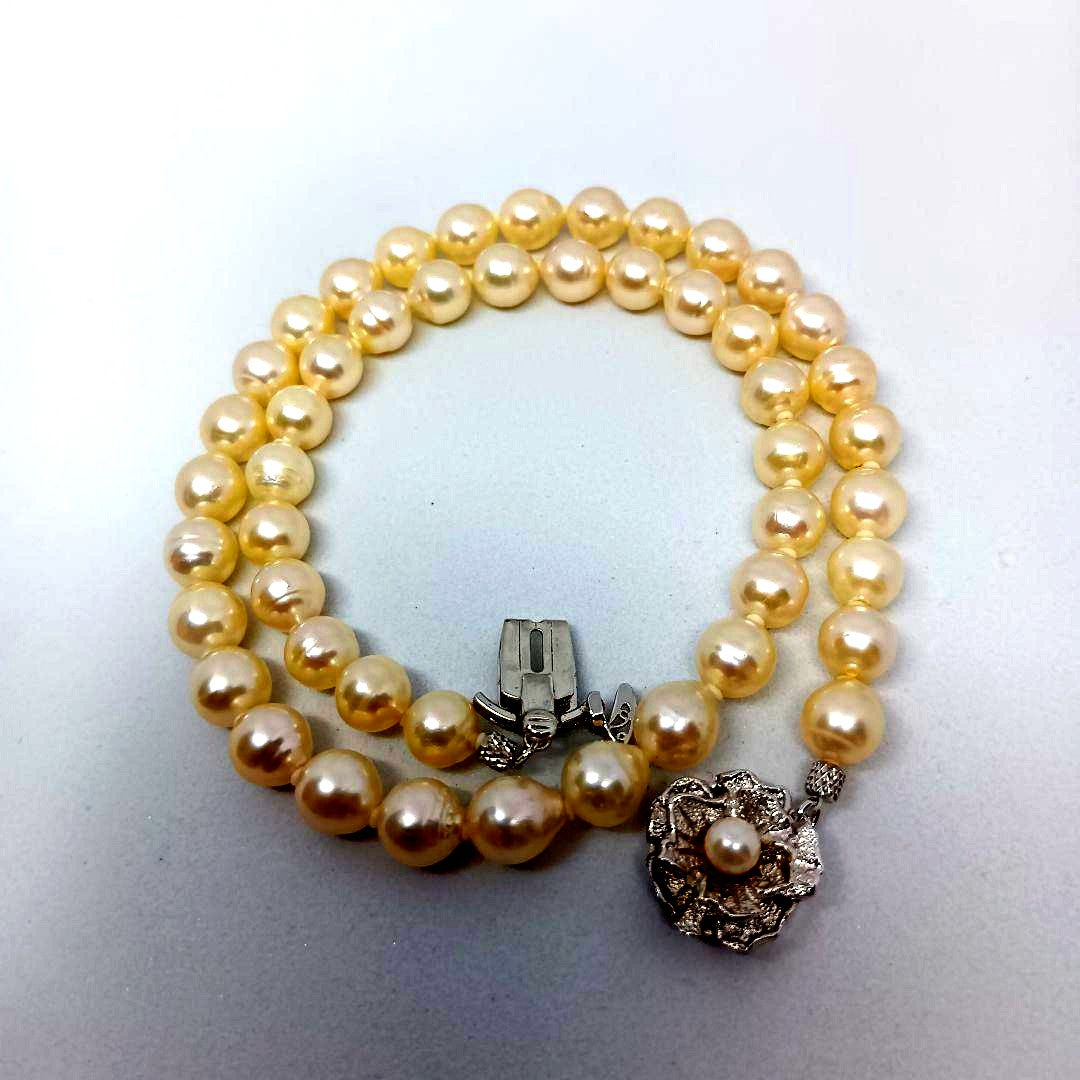 Aqua Pearl Baroque Pearl Necklace with SILVER刻印 20, 40 cm length and 7 mm baroque pearls