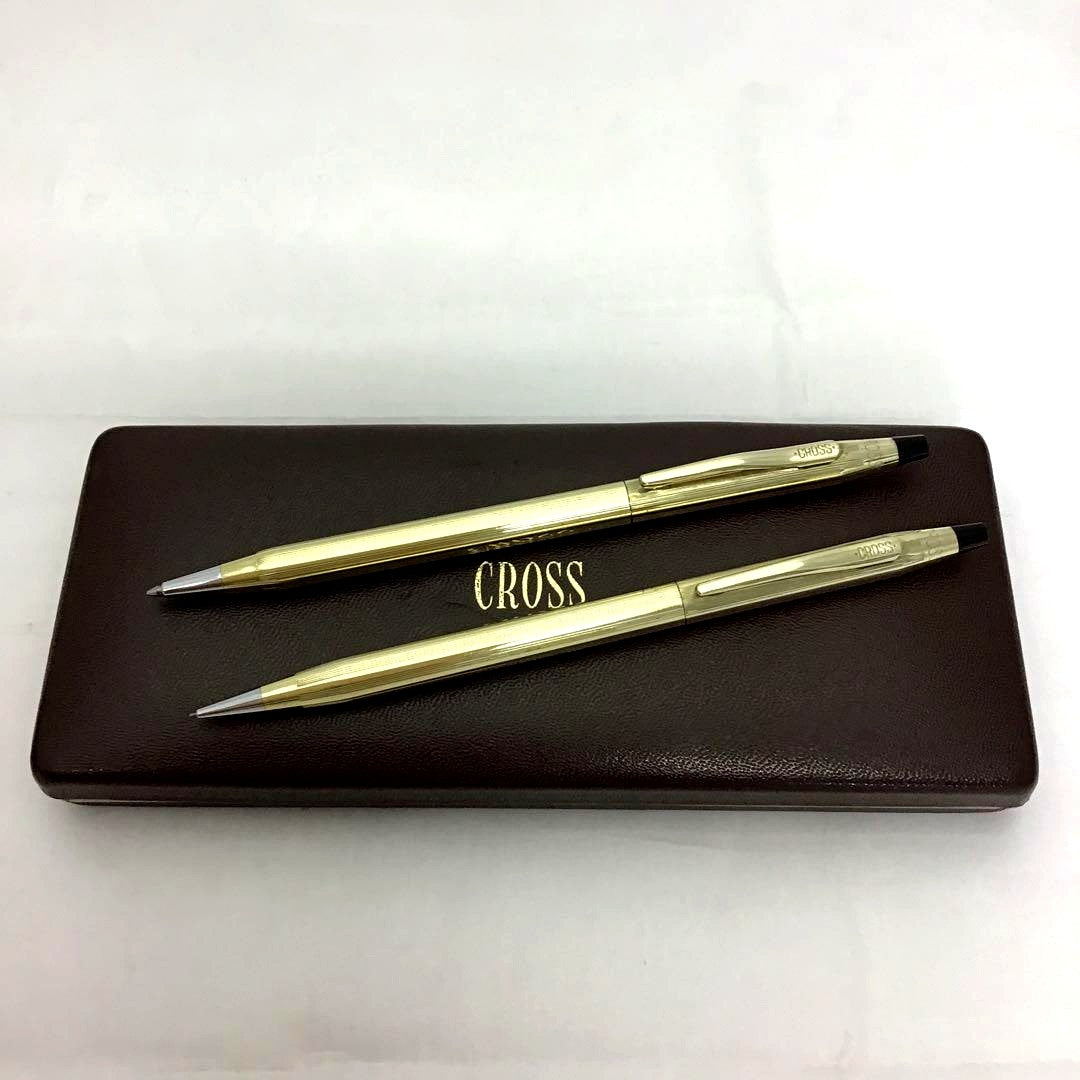 Cross Classic Century 10K gold plated ballpoint pen and 0.5mm mechanical pencil set with striped pattern and case