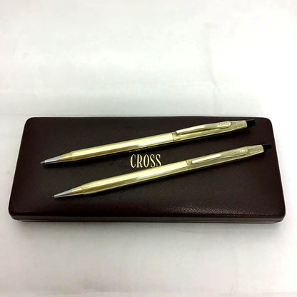 Cross Classic Century 10K gold plated ballpoint pen and 0.5mm mechanical pencil set with striped pattern and case