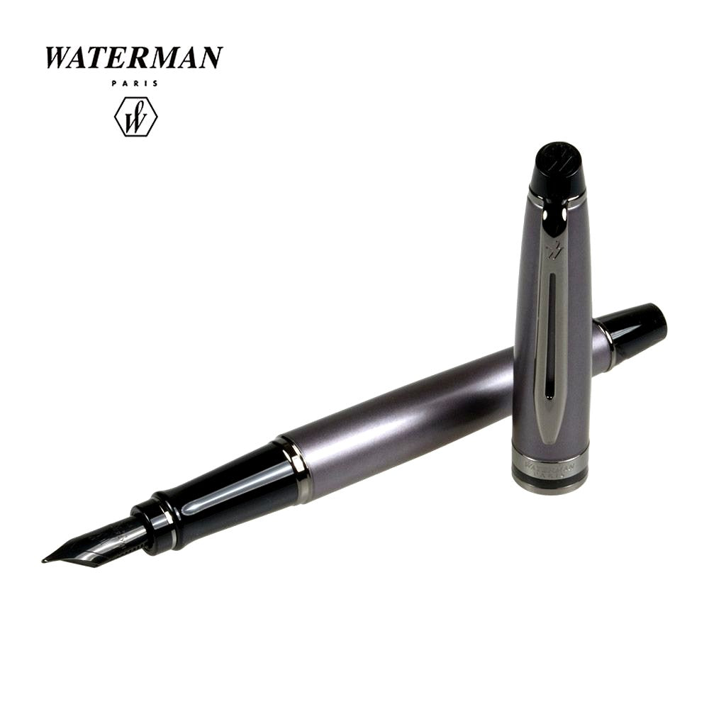 Waterman Expert fountain pen 2119268z in metallic silver with fine nib and black ink refill