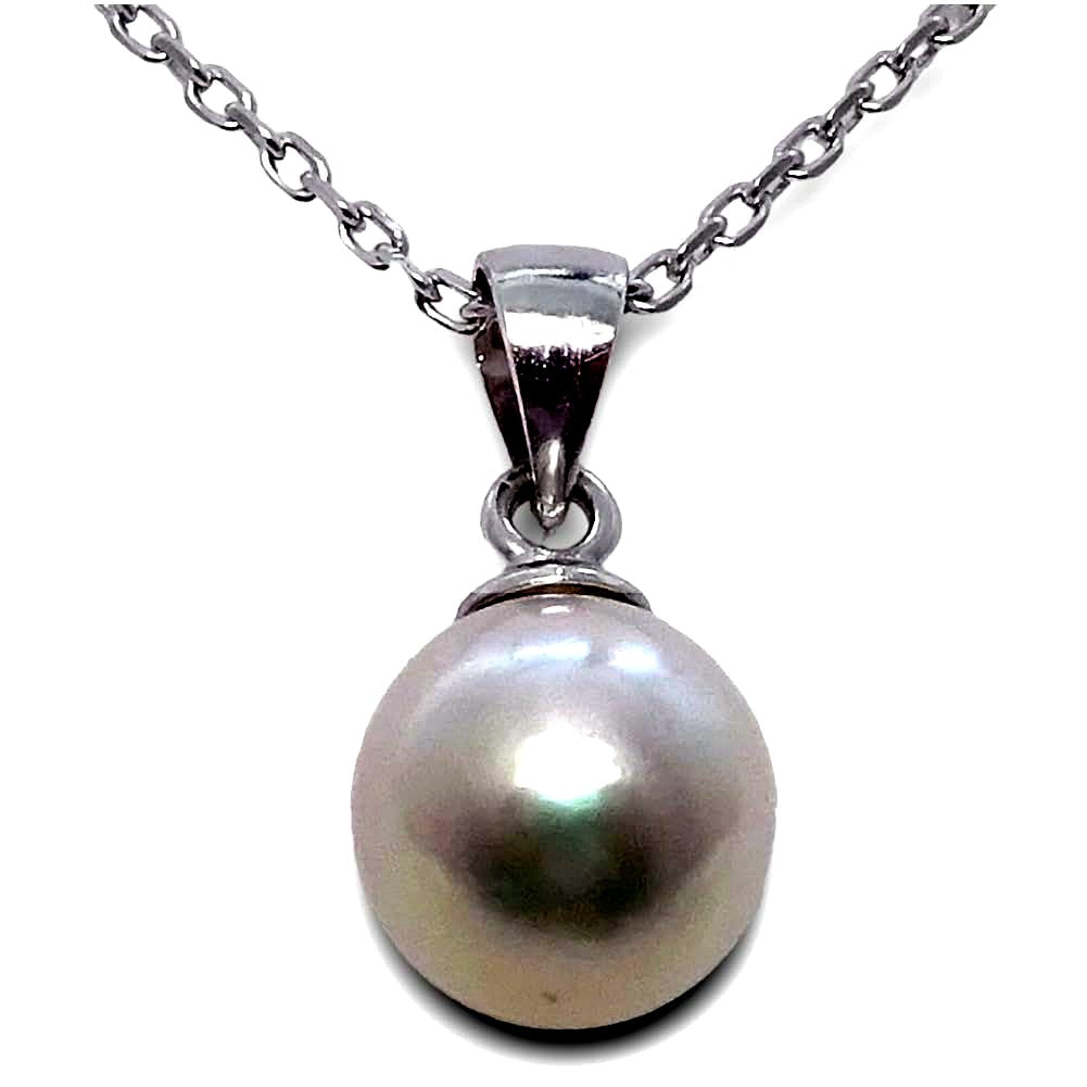 Akoya real pearl pendant necklace with 8mm pearl and SILVER925 small bean chain 45cm length