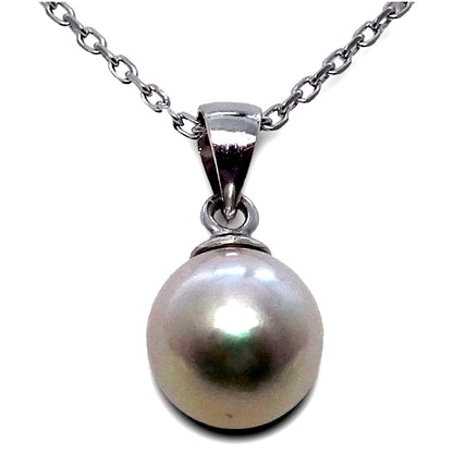 Akoya real pearl pendant necklace with 8mm pearl and SILVER925 small bean chain 45cm length