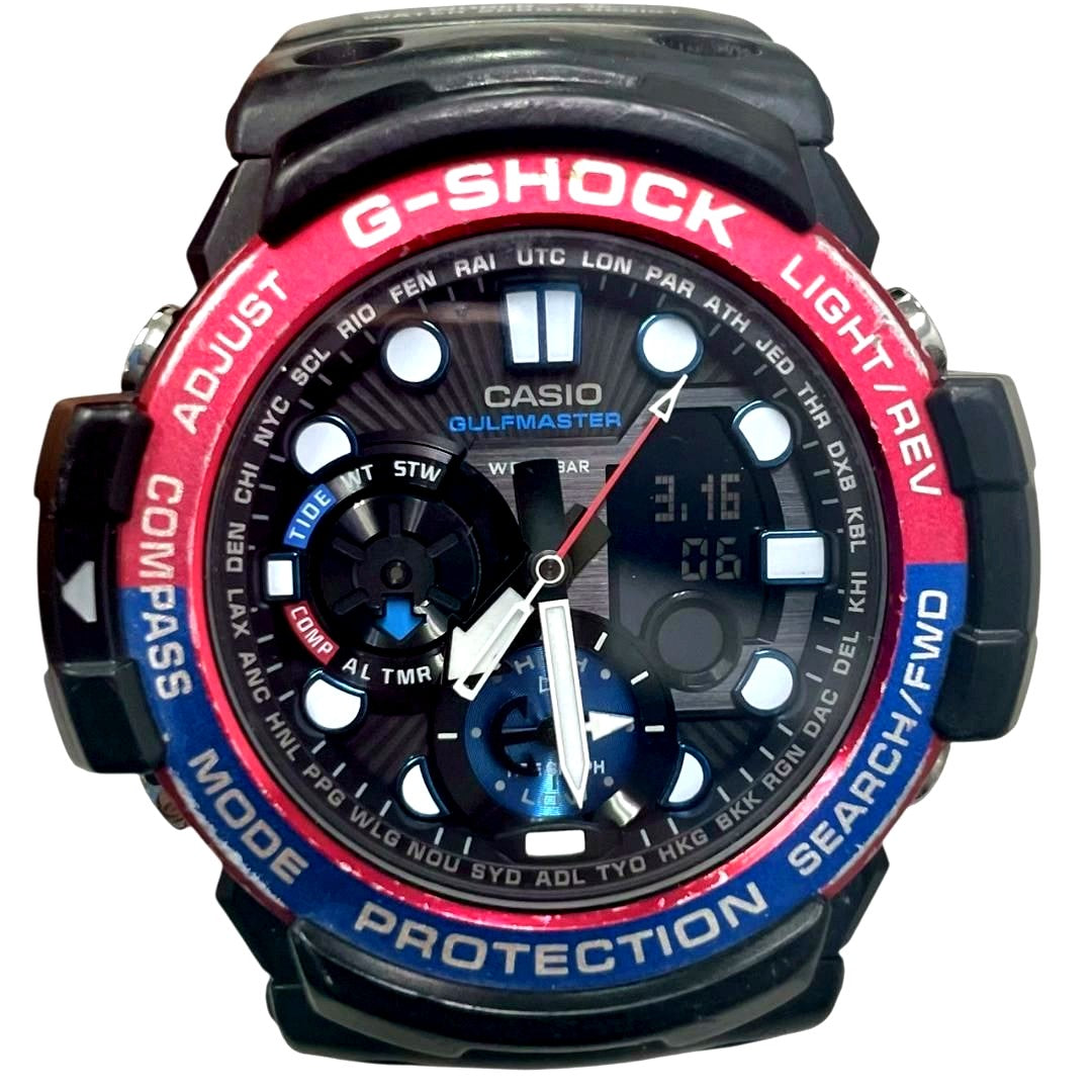 Casio G-Shock GN-1000 Gulfmaster Pepsi watch with blue and red bezel and black strap