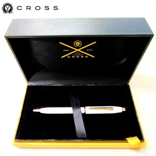 Cross Century II ballpoint pen in pearl white lacquer with rose gold clip and twist mechanism