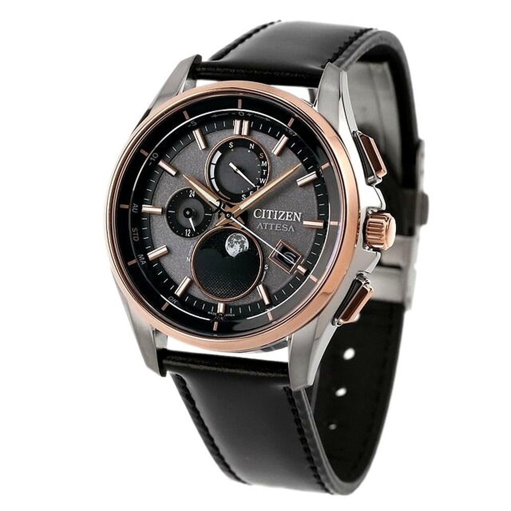 Citizen ATTESA BY1004-17X men's black dial eco-drive radio-controlled watch with black leather band and super titanium case