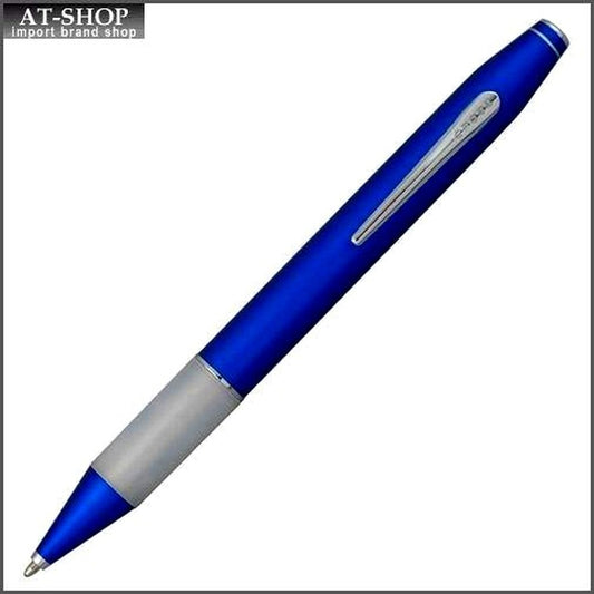 Cross Easy Lighter ballpoint pen in metallic blue with brass barrel, silicone grip, and chrome decorations