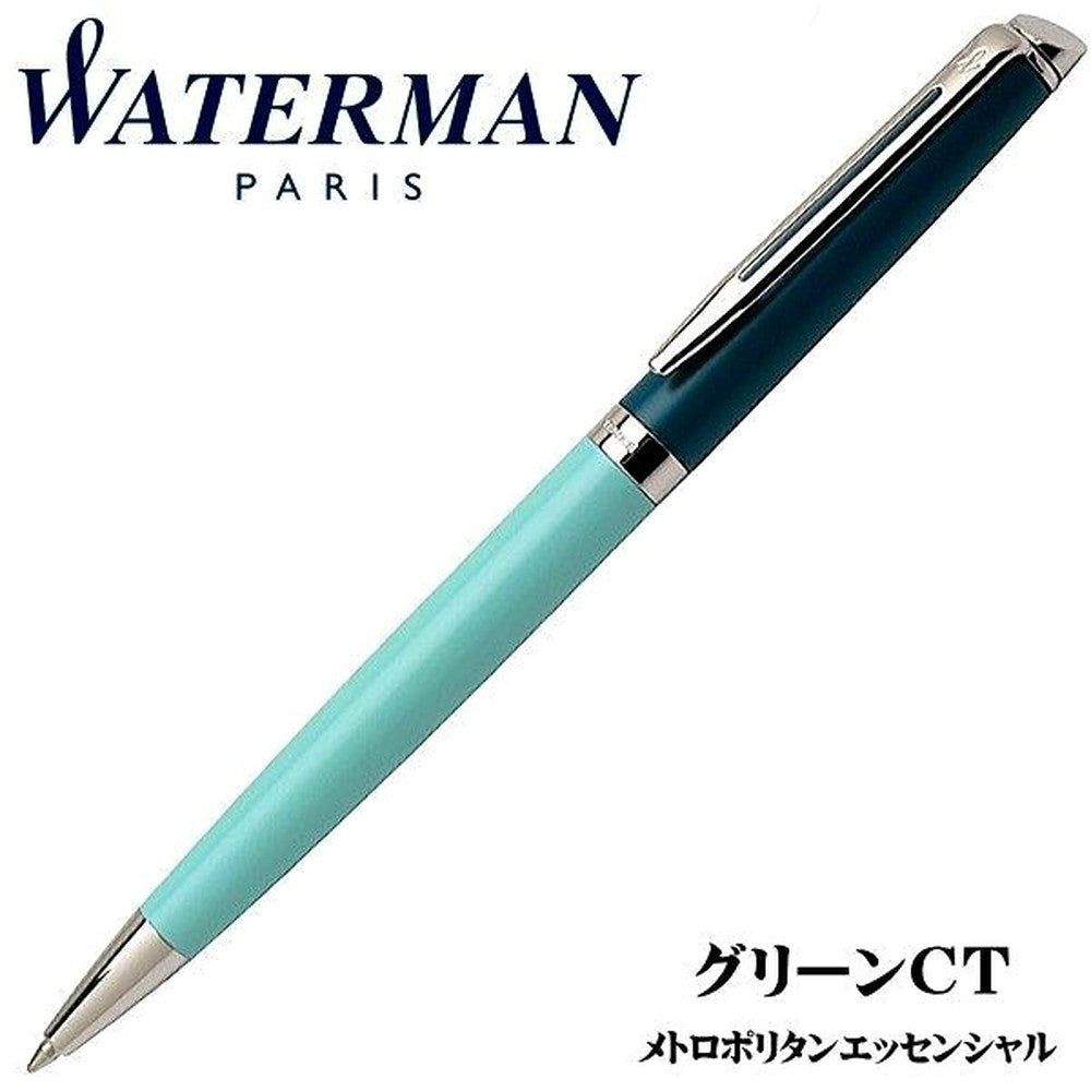 Waterman Metropolitan Essential Green CT oil-based ballpoint pen with black fine point and twist mechanism