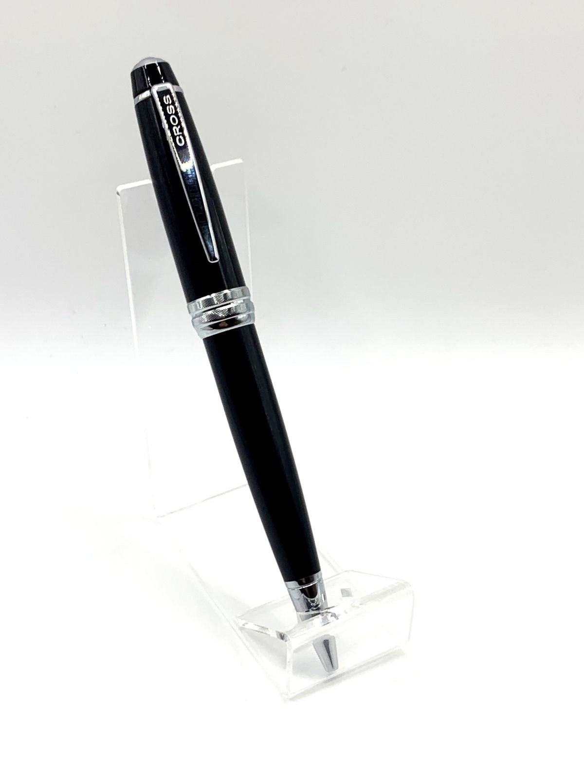 CROSS Bailey Black ballpoint pen with resin body and grooved center ring on white background