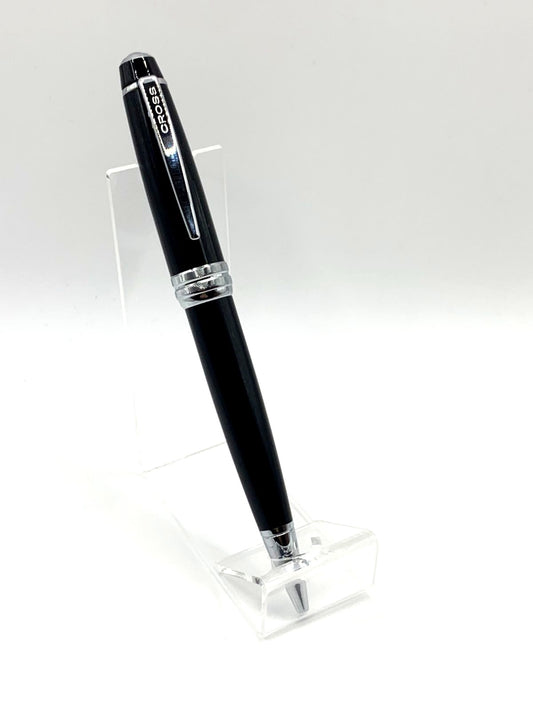 CROSS Bailey Black ballpoint pen with resin body and grooved center ring on white background
