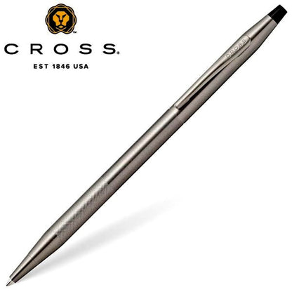 CROSS Classic Century ballpoint pen in titan gray with brass body and black grip, twist mechanism, 135mm length