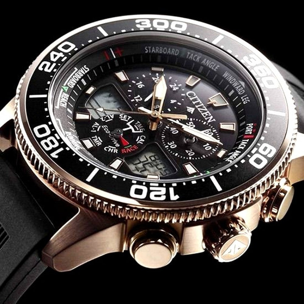 Citizen Promaster Marine Eco-Drive Yacht Timer sports watch with black dial and black strap