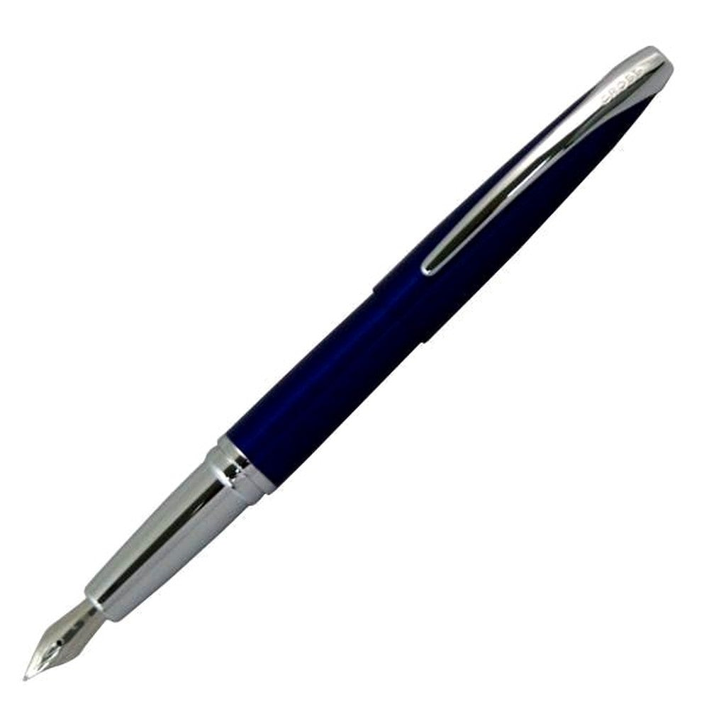 Cross ATX fountain pen in translucent blue lacquer with medium nib, shown capped and uncapped