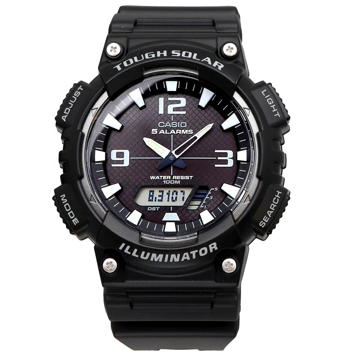 Casio AQ-S810W-1AV solar powered black resin case watch with world time and LED backlight