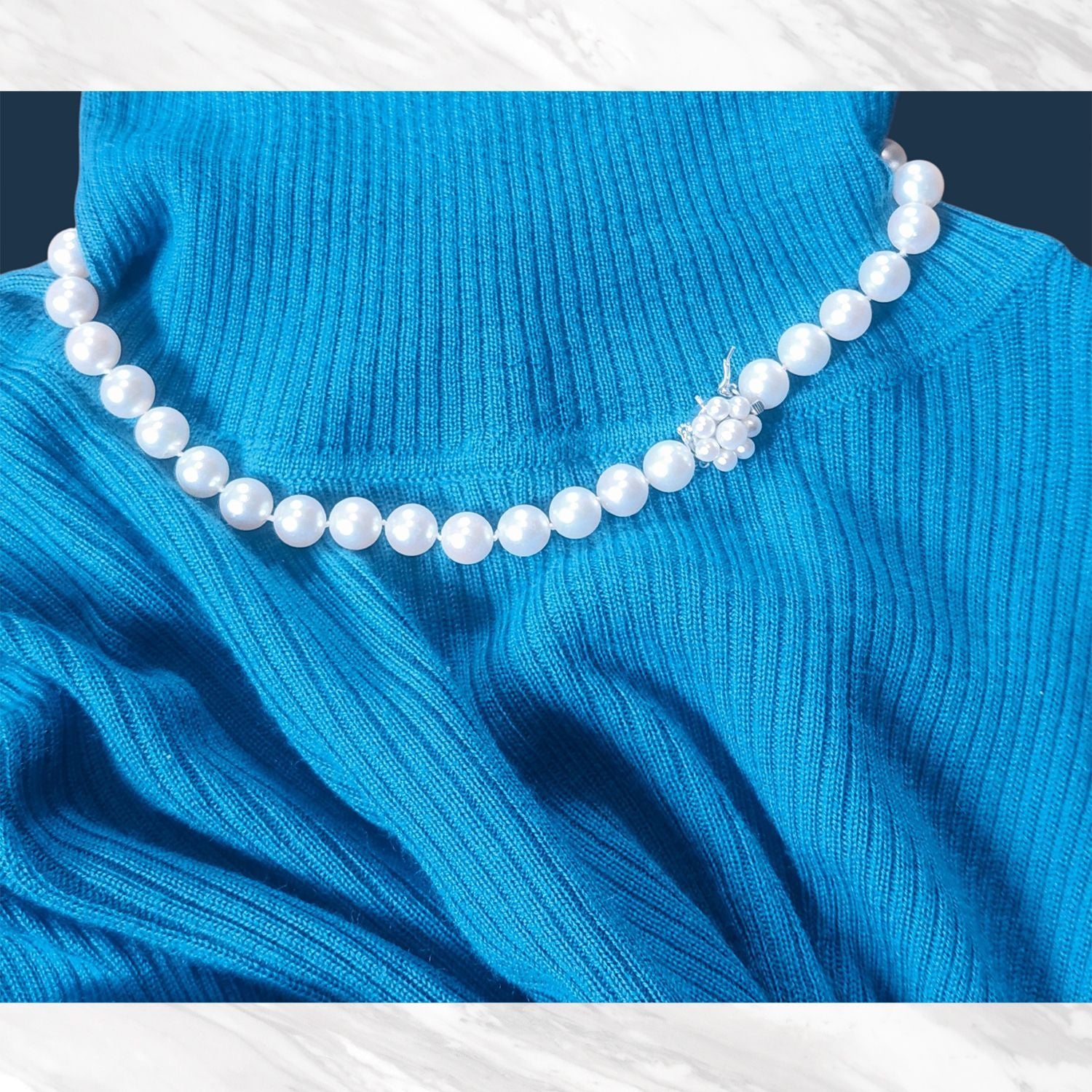 TASAKI K14WG Akoya pearl necklace with pink white pearls measuring 9.2 to 10.0mm on a 40cm white gold chain