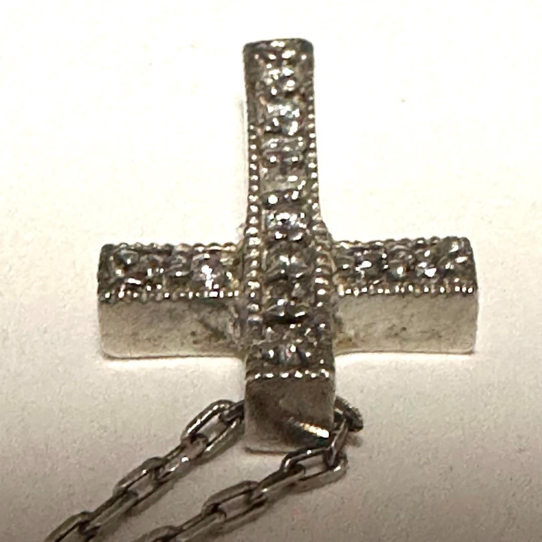 Agete silver cross necklace with 0.12ct diamond pendant and adjustable chain 35-39.5cm
