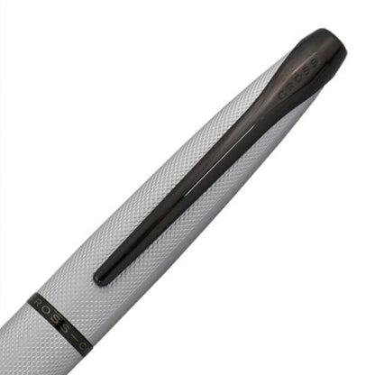 CROSS ATX 882-43 ballpoint pen with brushed chrome finish and polished black clip on a white background