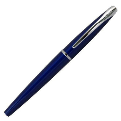 Cross ATX fountain pen in translucent blue lacquer with medium nib, shown capped and uncapped