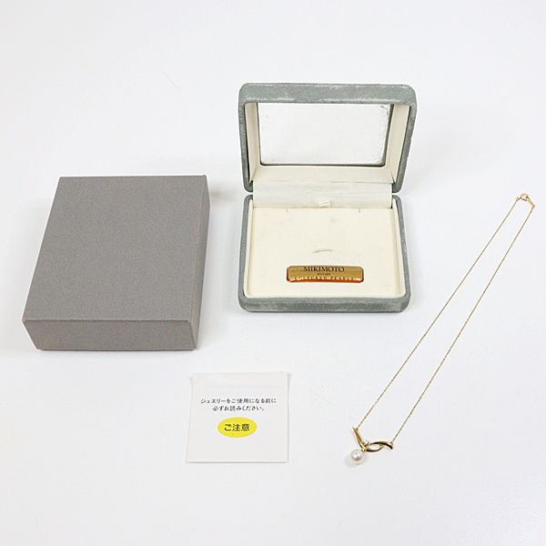 Mikimoto Akoya pearl necklace with K18 yellow gold diamond pendant 42.5cm chain