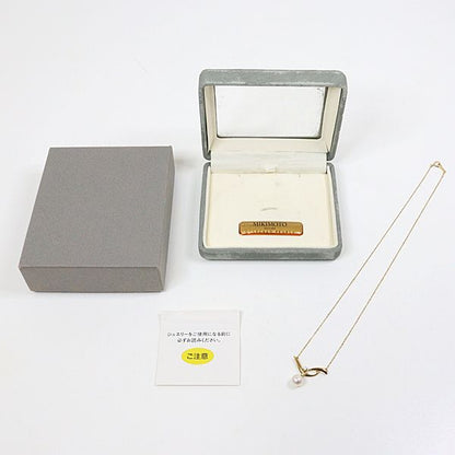 Mikimoto Akoya pearl necklace with K18 yellow gold diamond pendant 42.5cm chain