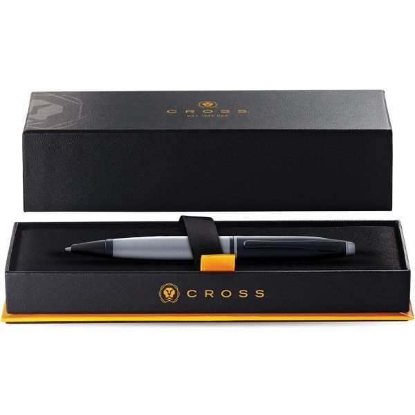 Cross ballpoint pen Kurei Matte Gray Amber NAT0112 with oil-based ink, 134mm length, gray and amber matte finish