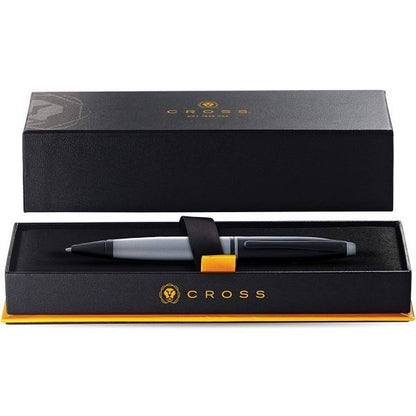 Cross ballpoint pen Kurei Matte Gray Amber NAT0112 with oil-based ink, 134mm length, gray and amber matte finish