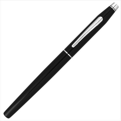 Limited Quantity Cross Gift Set rollerball pen with black lacquer finish and brass chrome clip, capped and uncapped views