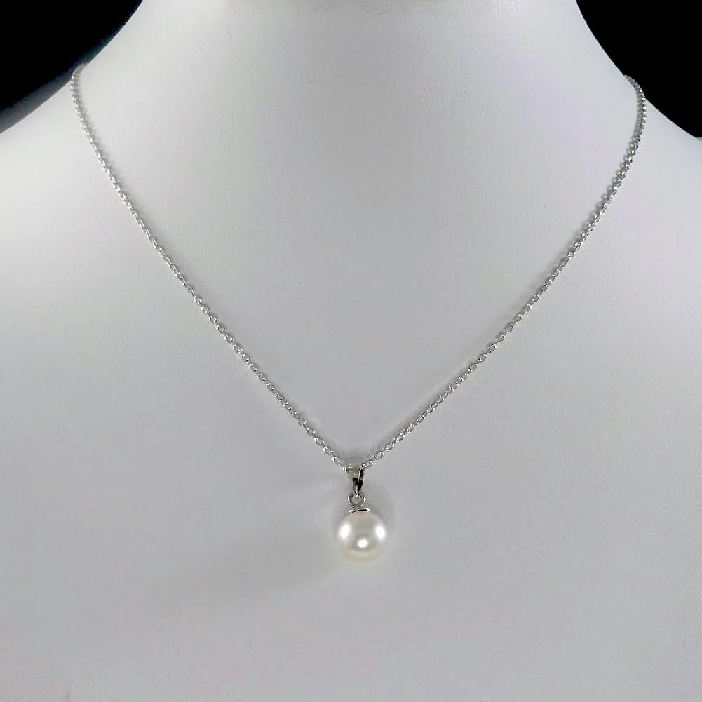 Akoya real pearl pendant necklace with 8mm pearl and SILVER925 small bean chain 45cm length