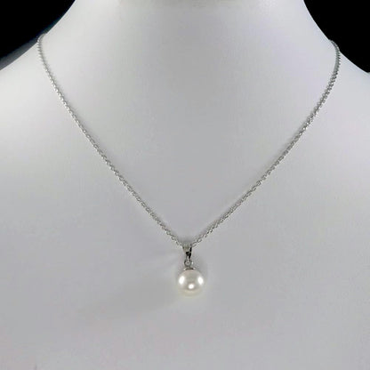 Akoya real pearl pendant necklace with 8mm pearl and SILVER925 small bean chain 45cm length