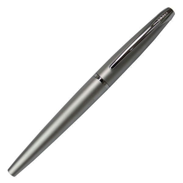 Cross ATX Matte Chrome fountain pen with fine nib, closed and open length shown, sleek silver finish