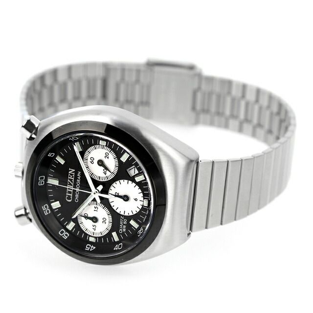 Citizen Tuno Chrono Watch AN3660-81E with black dial and silver stainless steel slide band