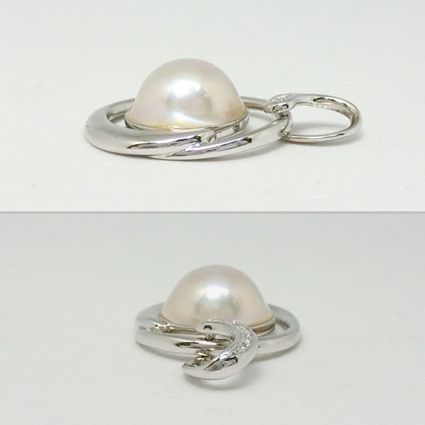 Tasaki Pearl K18WG white gold pendant top with 16mm Malas pearl and six small diamonds totaling 0.09ct