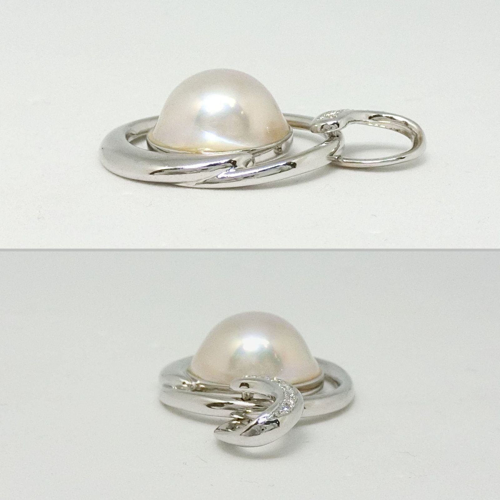 Tasaki Pearl K18WG white gold pendant top with 16mm Malas pearl and six small diamonds totaling 0.09ct