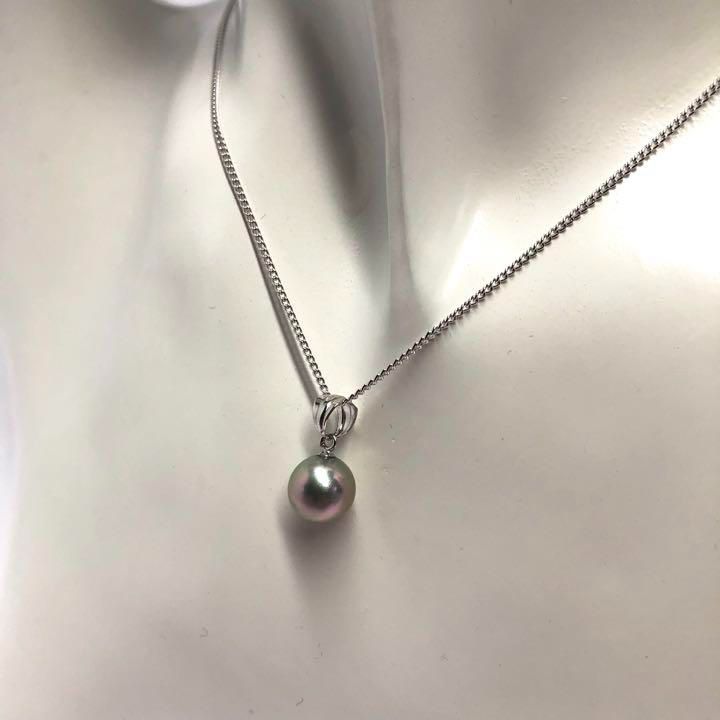 SV925 silver necklace with single 8mm round blue gray Akoya pearl on 40cm chain