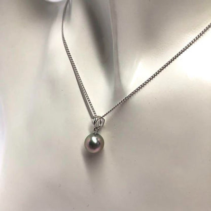 SV925 silver necklace with single 8mm round blue gray Akoya pearl on 40cm chain