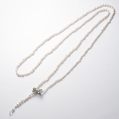 Baroque shape Akoya pearl necklace with 3-3.5mm pearls and rose quartz ribbon clasp, 80cm long