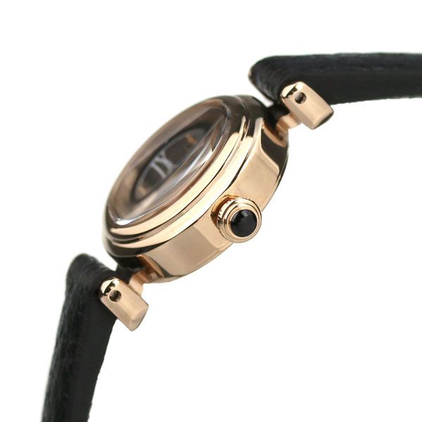 Citizen EG7082-15E ladies watch with black dial, warm gold stainless steel case, and black calf leather band