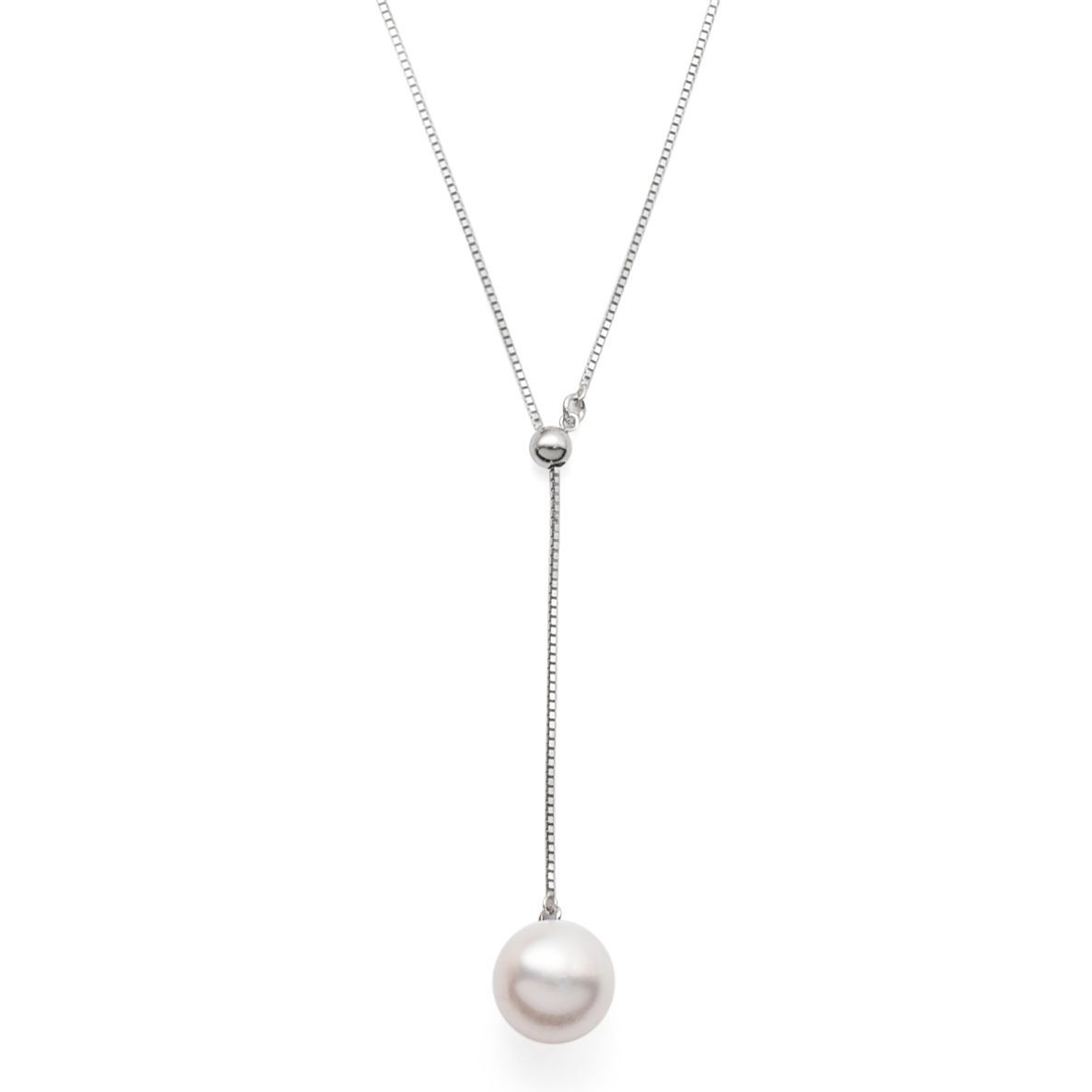 Platinum Akoya Pearl Slide Necklace featuring 8-8.5mm cultured pearls on a 52cm platinum chain