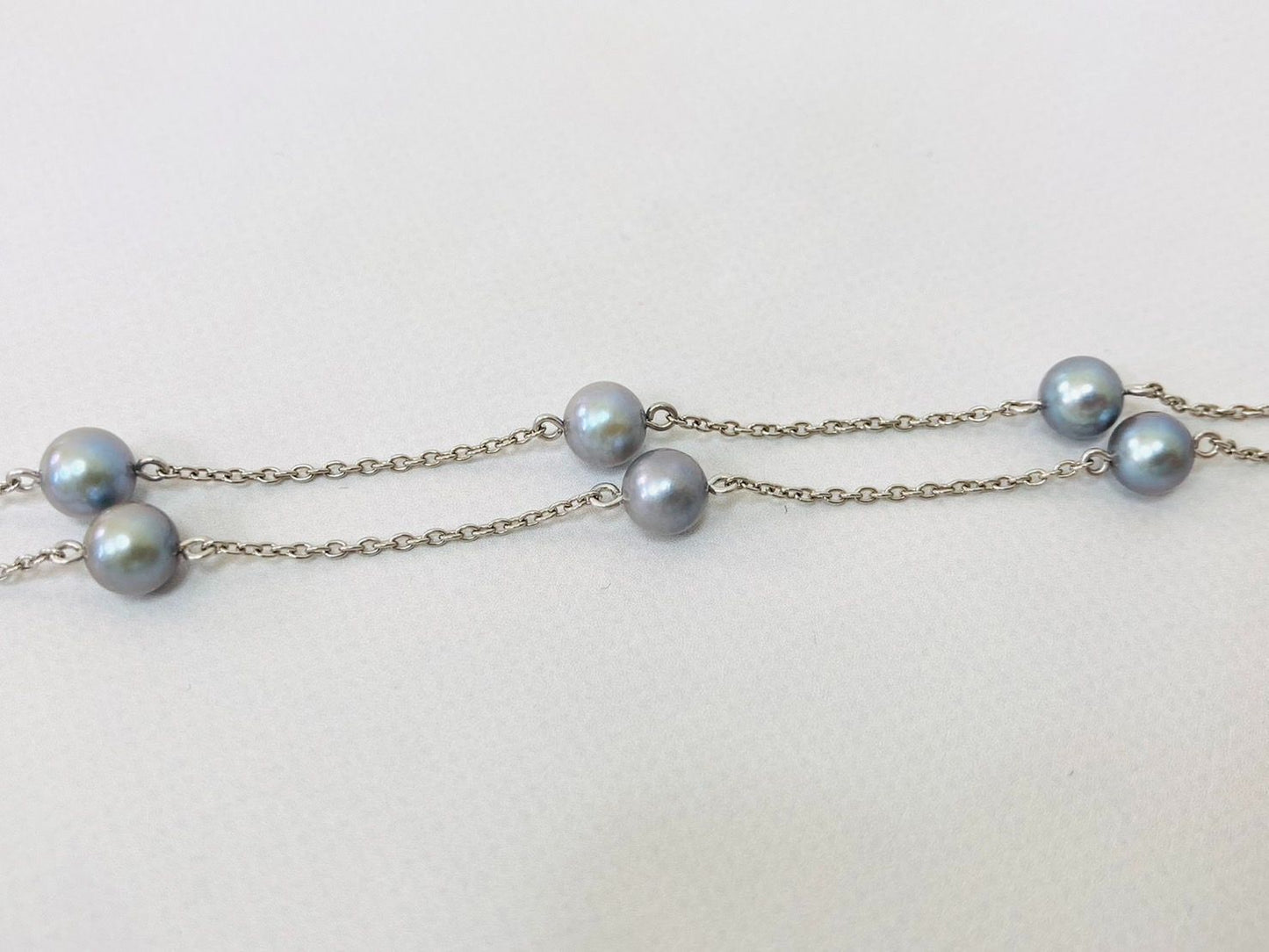 Tasaki Pt850 platinum necklace with ten blue-gray pearls, 6mm, 41 cm length, model K23513