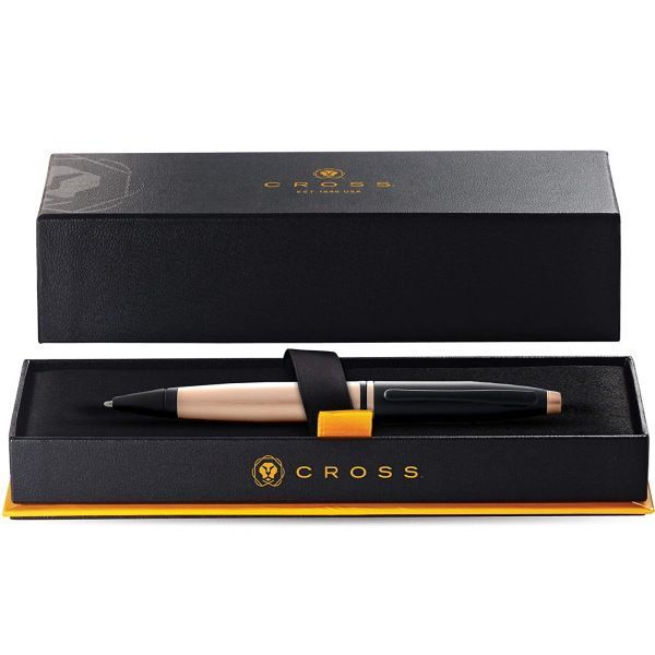 Cross ballpoint pen Kurei Matte Gray Amber NAT0112 with oil-based ink, 134mm length, gray and amber matte finish